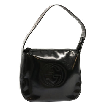 GUCCI Interlocking Shoulder Bag Patent leather Black Auth bs13216