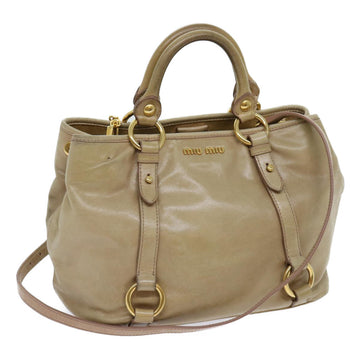 MIU MIU Hand Bag Leather 2way Beige Auth bs13219
