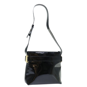 SALVATORE FERRAGAMO Shoulder Bag Enamel Black Auth bs13526