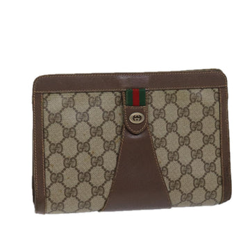 GUCCI GG Canvas Web Sherry Line Clutch Bag PVC Beige Green Red Auth bs13590