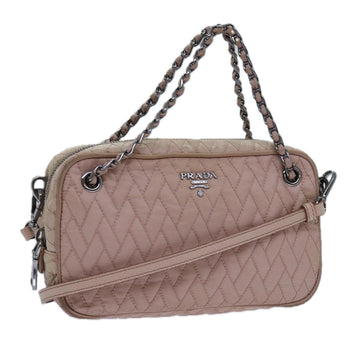 PRADA Quilted Hand Bag Nylon 2way Pink Auth bs13603