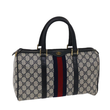 GUCCI GG Canvas Sherry Line Boston Bag Gray Red Navy 012384258 Auth bs7178
