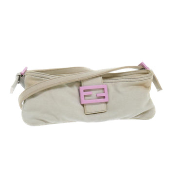 FENDI Mamma Baguette Shoulder Bag cotton Beige Pink Auth bs7965