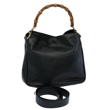 GUCCI Bamboo Shoulder Bag Leather 2way Black 001 2123 1633 Auth bs9068