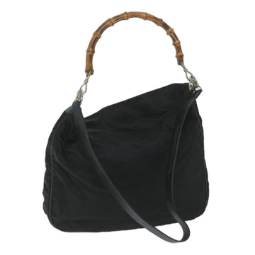 GUCCI Bamboo Shoulder Bag Nylon 2way Black Auth bs9242