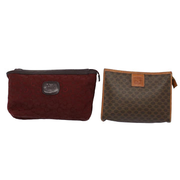 CELINE Macadam Canvas Clutch Bag PVC Leather 2Set Red Brown Auth bs9598