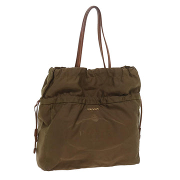 PRADA Shoulder Bag Nylon Leather Khaki Brown Auth bs9629