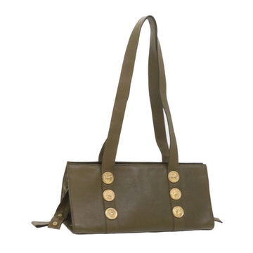FENDI Shoulder Bag Leather Khaki Auth bs9818