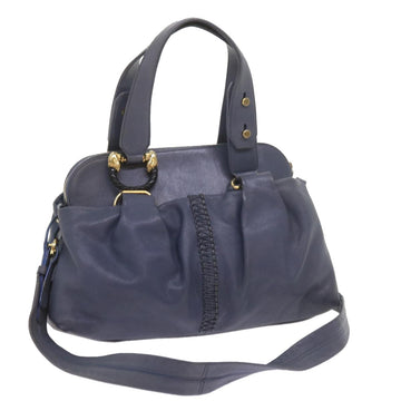 BVLGARI Shoulder Bag Leather 2way Blue Auth bs9841