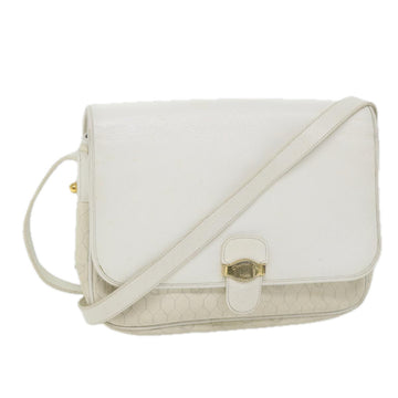 CHRISTIAN DIOR Honeycomb Canvas Shoulder Bag Leather White Auth bs9992