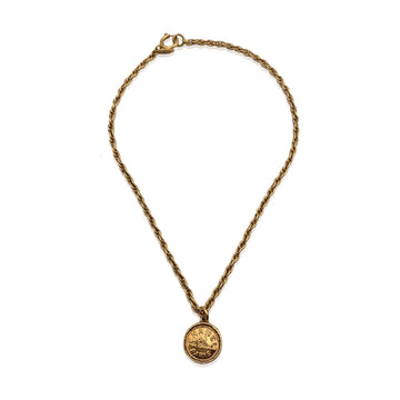 CHANEL Vintage Gold Metal Chain Necklace Cc Logo Medallion