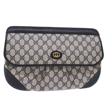 GUCCI GG Canvas Clutch Bag PVC Leather Gray Navy Auth ep1131