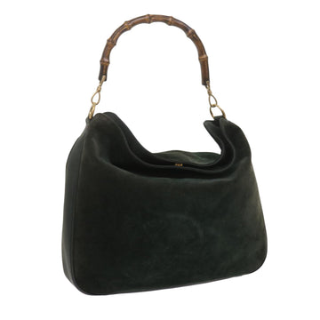 GUCCI Bamboo Hand Bag Suede Green Auth ep2676