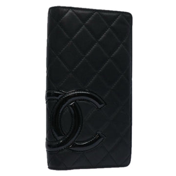CHANEL Cambon Line Long Wallet Leather Black CC Auth ep2770