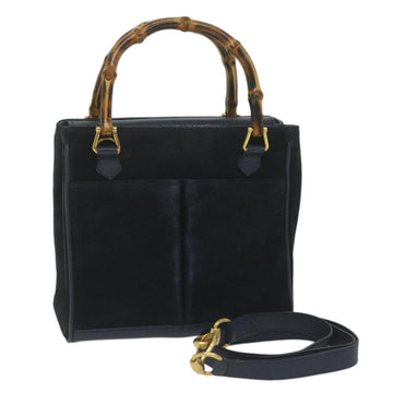 GUCCI Bamboo Hand Bag Suede 2way Navy 000 122 0316 Auth ep2792