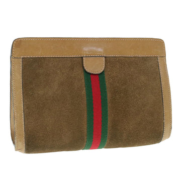 GUCCI Web Sherry Line Clutch Bag Suede Brown Red Green 67 014 2126 Auth ep2886