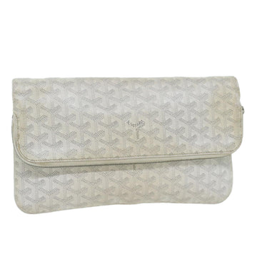 GOYARD Herringbone Clutch Bag PVC Leather White Auth ep3016