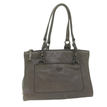PRADA Shoulder Bag Leather Gray Auth ep3136