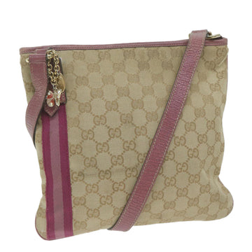 GUCCI GG Canvas Sherry Line Shoulder Bag Beige Pink Purple 144388 Auth ep3192