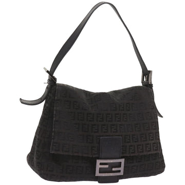 FENDI Zucchino Canvas Mamma Baguette Shoulder Bag Black Auth ep3527