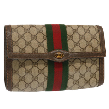 GUCCI GG Supreme Web Sherry Line Clutch Bag PVC Beige Red 89 01 006 Auth ep3955