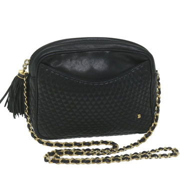 BALLY Quilted Chain Shoulder Bag Leather Black Auth fm2991