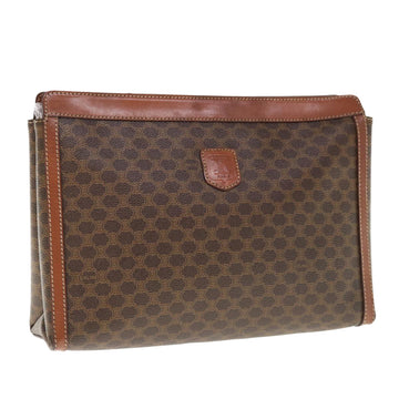 CELINE Macadam Canvas Clutch Bag PVC Leather Brown Auth fm3157