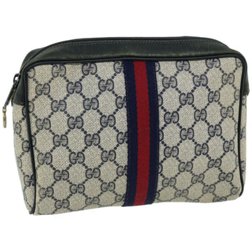GUCCI GG Supreme Sherry Line Clutch Bag PVC Navy Red Auth fm3199