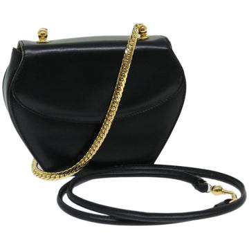 GUCCI Chain Shoulder Bag Leather Black Auth fm3257