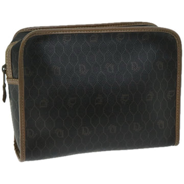 CHRISTIAN DIOR Honeycomb Canvas Clutch Bag PVC Leather Black Auth fm3258