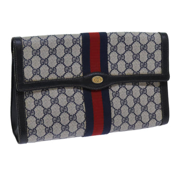 GUCCI GG Supreme Sherry Line Clutch Bag PVC Red Navy 67 014 3087 Auth fm3329