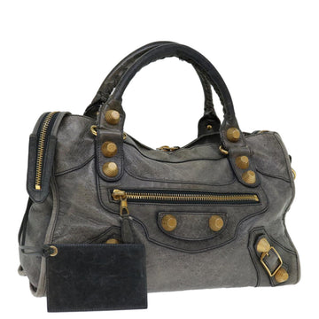 BALENCIAGA Giant City Hand Bag Leather 2way Gray 173084 Auth fm3355