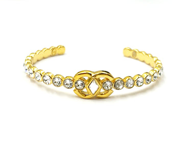 CHANEL Gold Plated CC Marquise Round Crystal Cuff Bracelet
