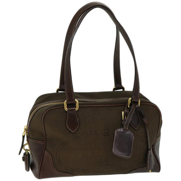 PRADA Mini Boston Bag Boston Bag Canvas Leather Brown Auth hk1091