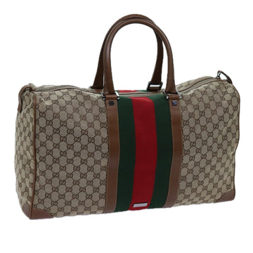 GUCCI GG Canvas Web Sherry Line Boston Bag Beige Green Red Auth hk1220