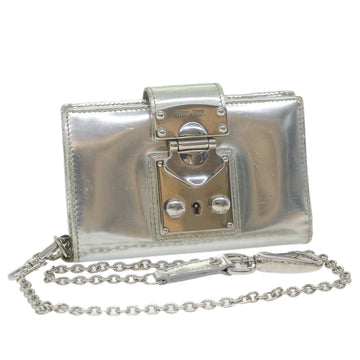 MIU MIU Chain Wallet Patent leather Silver Auth hk979