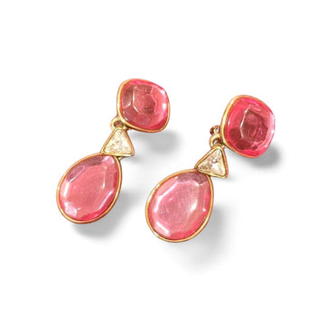 YVES SAINT LAURENT Vintage pink and golden dangle earrings with pink gripoix