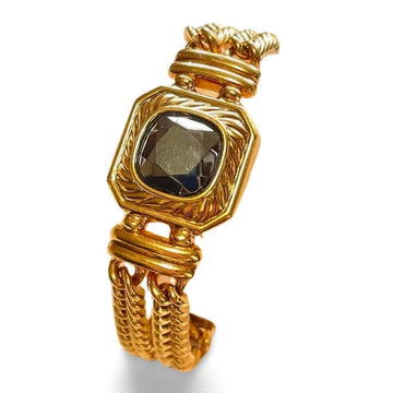 LANVIN Vintage double golden chain bracelet with gubmetalkic glass stone