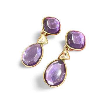 YVES SAINT LAURENT Vintage purple and golden dangle earrings with purple gripoix