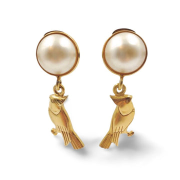 SALVATORE FERRAGAMO Vintage white faux pearl dangle earrings with golden bird charm