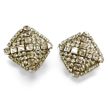 YVES SAINT LAURENT Vintage large square shape silver earrings with crystals