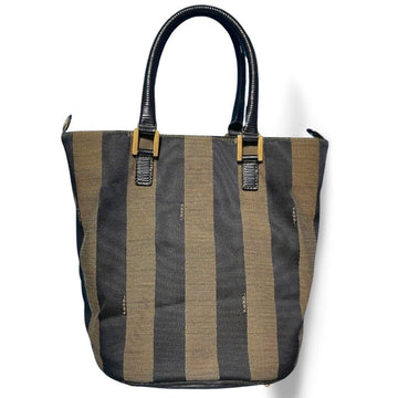 FENDI Vintage pecan stripe jacquard fabric tote bag, handbag with black leather handles