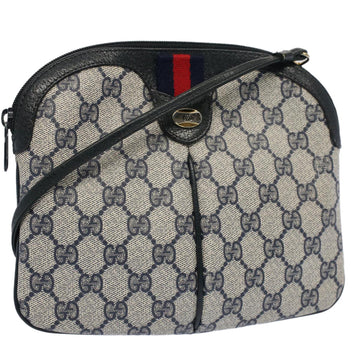 GUCCI GG Canvas Sherry Line Shoulder Bag PVC Leather Gray Navy Red Auth ki3325