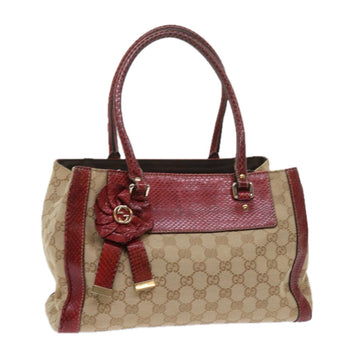 GUCCI GG Canvas Hand Bag Snake leather Beige Red Auth ki3896