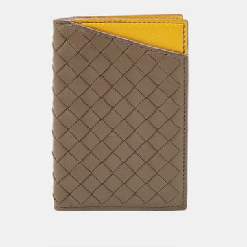 BOTTEGA VENETA Brown/Yellow Intrecciato Leather Bifold Card Case