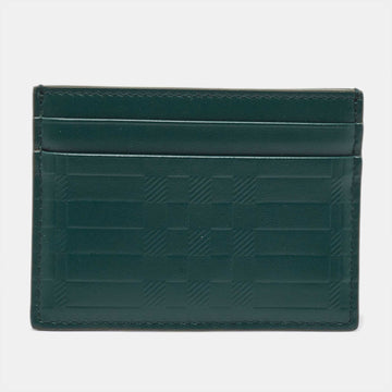 BURBERRY Dark Green Check Embossed Leather Sandon Card Holder
