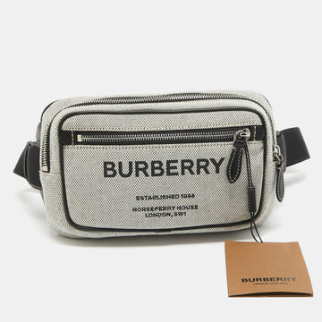 BURBERRY Grey/Black Canvas and Leather West Belt Bag