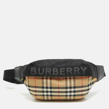 BURBERRY Black/Beige House Check Nylon Sonny Belt Bag