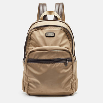 COACH Beige/Brown Leather and Nylon Backpack