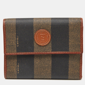 FENDI Brown/Tan Pequin Coated Canvas and Leather Flap Compact Wallet